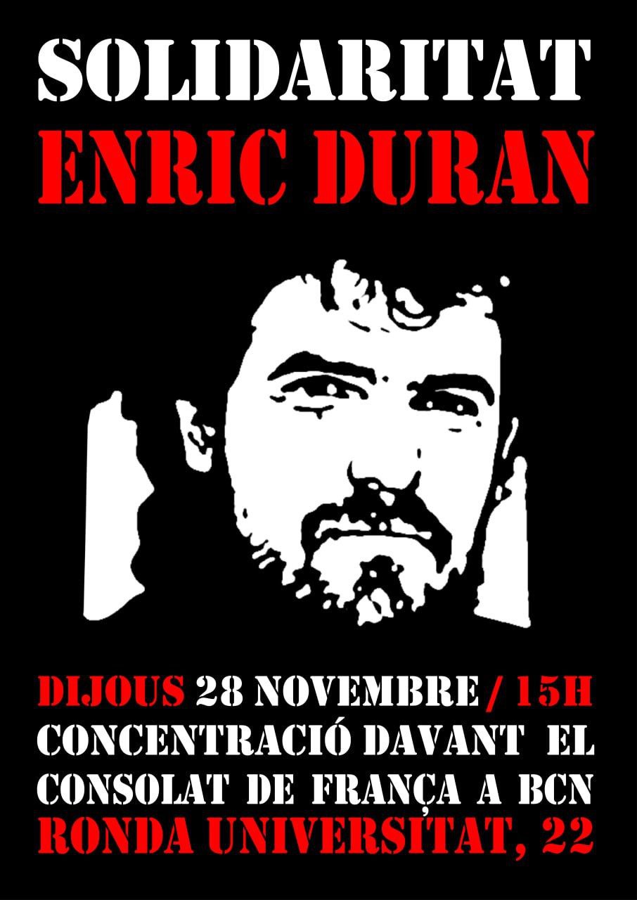 dj 28/11 – 15h – 4a CONCENTRACIÓ per exigir la LLIBERTAT de l’ENRIC DURAN